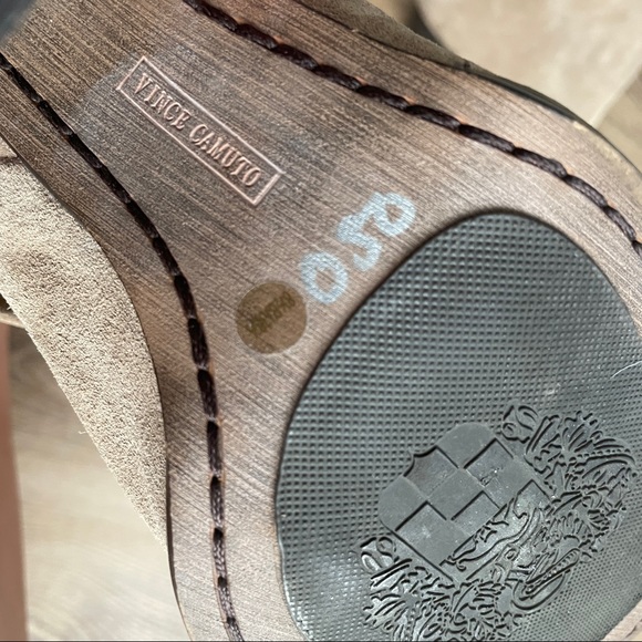 VINCE CAMUTO | suede tan fold over ankle heel booties - Picture 5 of 6